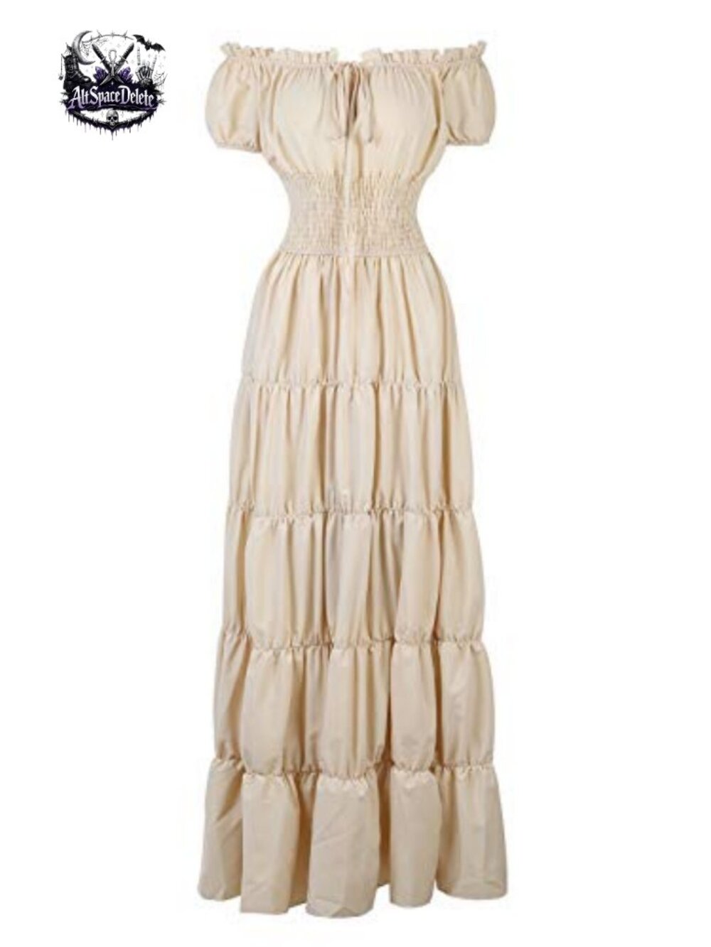 Medieval Renaissance Peasant Maxi Dress Off-Shoulder Elastic Neckline